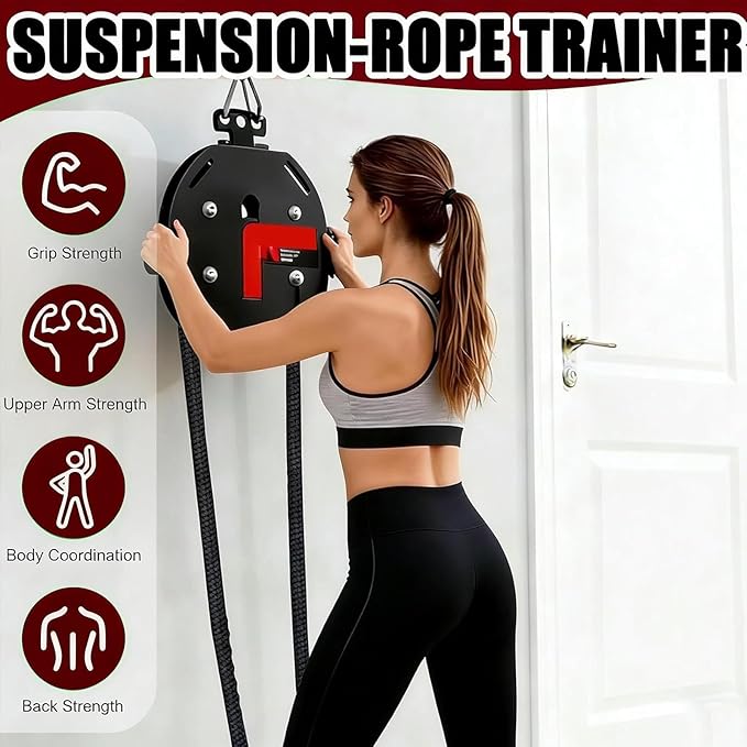Endless Rope Trainer | Adjustable Resistance Trainer Machine | Suspension Endless Rope Pulley System| Closed-Loop Nylon Rope | Home Gym Infinity Rope for Interval Resistance Training(Black)