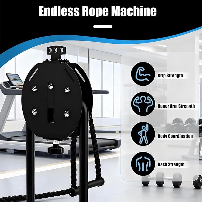 Endless Rope Trainer, Resistance Trainer Machine, Suspension Endless Rope Pulley System, 14 Ft Closed-Loop Nylon Rope, Home Gym Infinity Rope for Interval Resistance Training Black