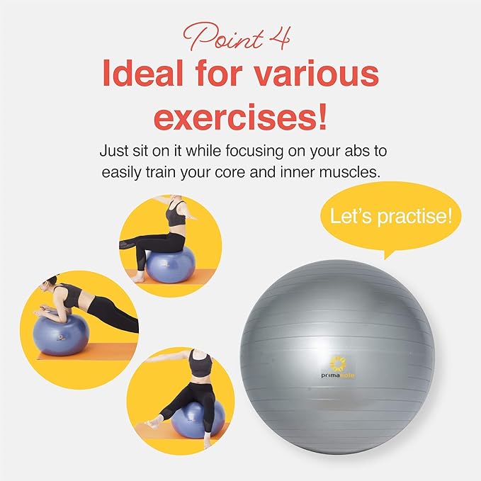 Primasole Exercise Ball for Balance Stability Fitness Workout Yoga Pilates at Home Office & Gym Birthing Ball for Pregnancy, Office Ball Chair