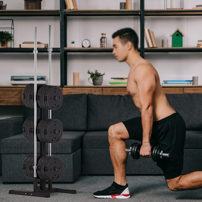 Yaheetech 2in Weight Plate Rack Tree & 2 Barbell Bar Holders Olympic Weight Organizer Storage Stand, Holds Up to 882 lbs