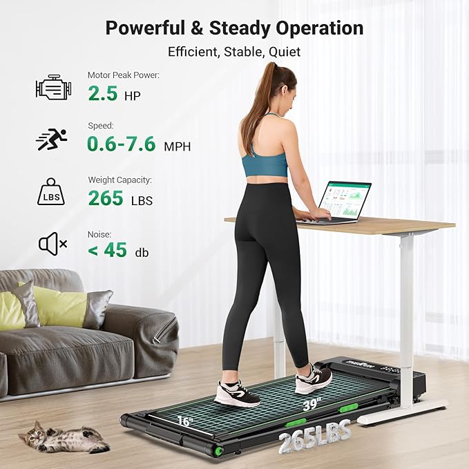 THERUN Walking Pad, 2 in 1 Foldable Treadmills for Home, 2.5HP Under Desk with Handle Bar, 16" Widened Running Belt, with Remote Control & LED Touch Screen