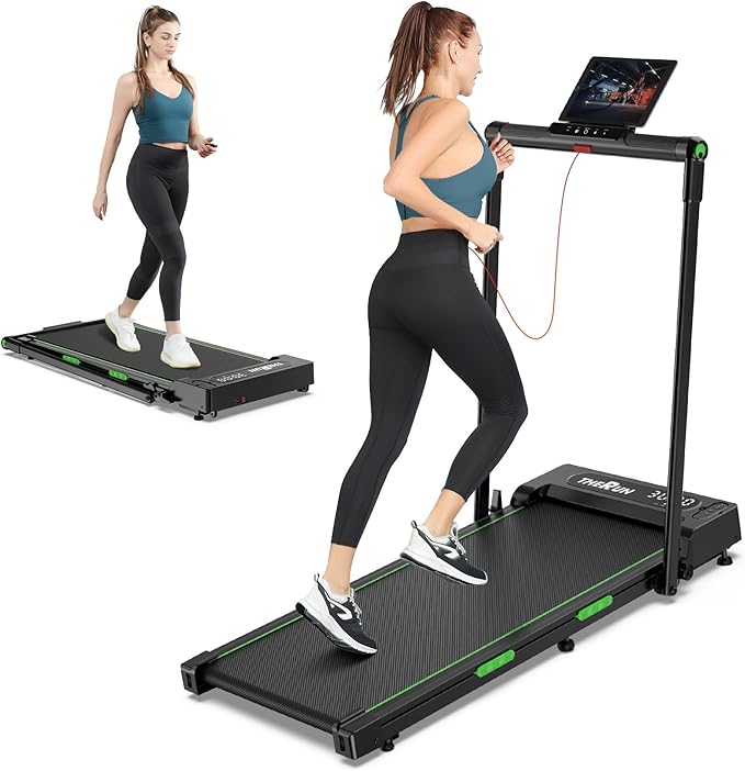 THERUN Walking Pad, 2 in 1 Foldable Treadmills for Home, 2.5HP Under Desk with Handle Bar, 16" Widened Running Belt, with Remote Control & LED Touch Screen