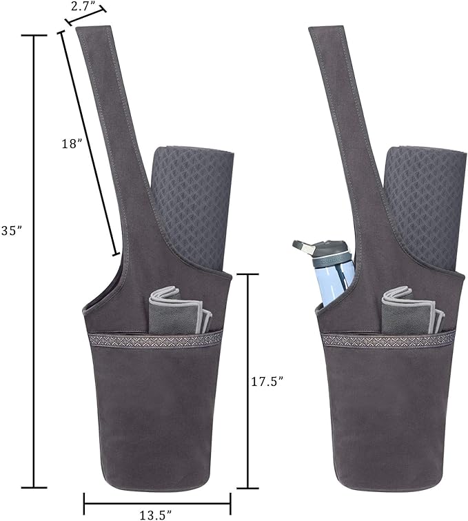 Ewedoos Canvas Yoga Mat Bag Fits Most Mats Yoga Bag with Large Storage Pockets to Hold More Accessories Ideal for Pilates Workout Gifts & Travel