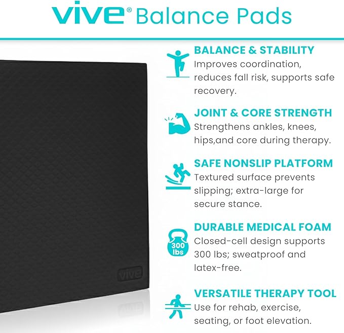 Vive Balance Pad - Foam Large Yoga Mat Trainer for Physical Therapy, Stability Workout, Knee and Ankle Exercise, Strength Training, Rehab - Chair Cushion for Adults, Kids, and Travel