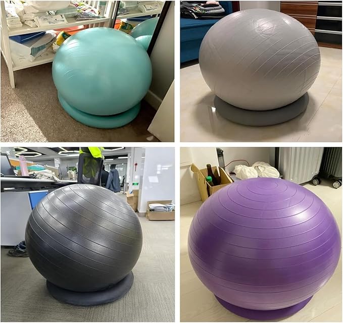 Yoga Ball Chair,Yoga Ball，Exercise Ball, Office Ball Chair with Base & Pump Stability Yoga Ball Seat for Back Pain Relief Home Gym Exercise Ball Chair for Core Strength Training(Black,Diameter 55cm (