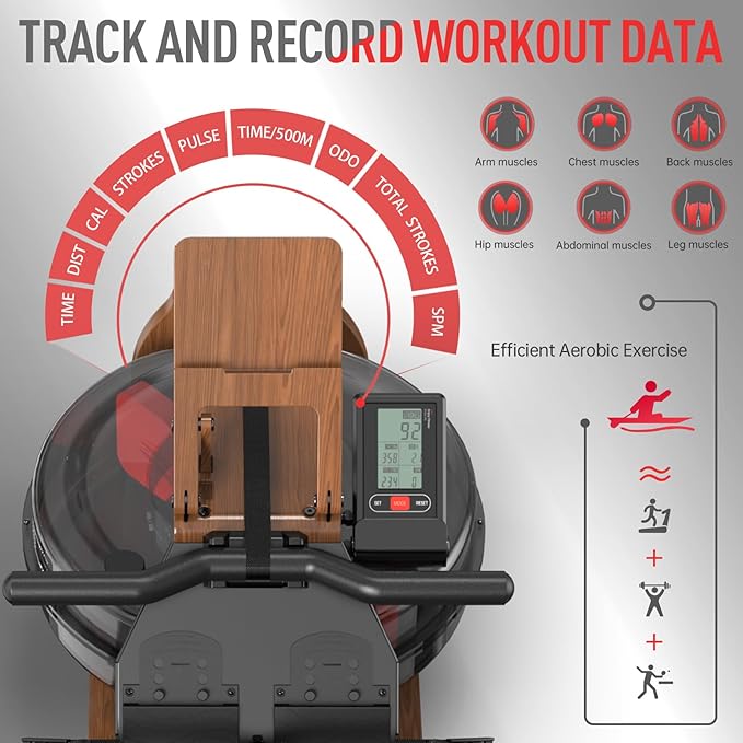 JOROTO Water Rowing Machines for Home, Foldable Rowing Machine with 400LBS Weight Capacity, Dedicated Monitor & Bluetooth APP, Large Water Tank & Comfortable Seat for Immersive Water Rower