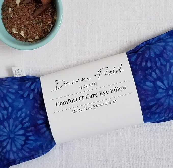 Eucalyptus Eye Pillow - Hot or Cold Use - Handmade Weighted Bag, 4" x 10" Size, Sinus and Migraine, Relaxation - Deep Blue Batik