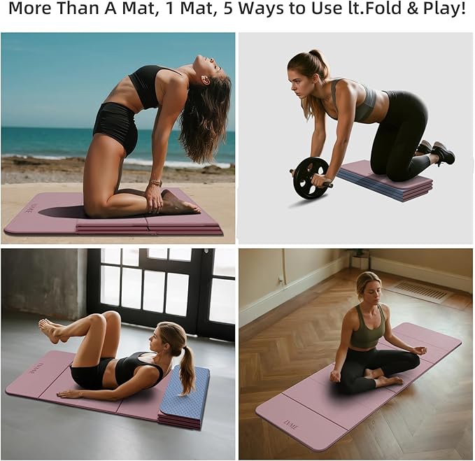 Foldable Yoga Mat, 0.32 inches Thick(8mm), SGS Certified, Non Slip, 71 x 24 inches, Foldable for Travel, Pilates, Camping, Environmental Sports Mat, Odorless TPE Material