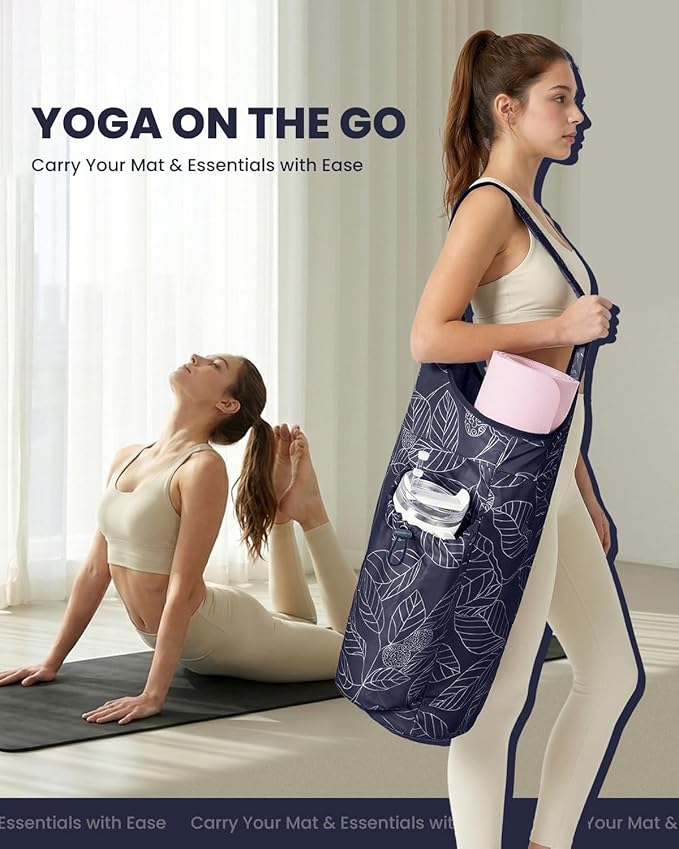 sportsnew Yoga Mat Bag for Women with Drawstring Pocket & Inner Pocket, Large Opening Yoga Mat Carrier for Quick Access, Adjustable Shoulder Strap, Fits 1/4" & 1/2" Thick Mats for Workout, Gym, Pilate