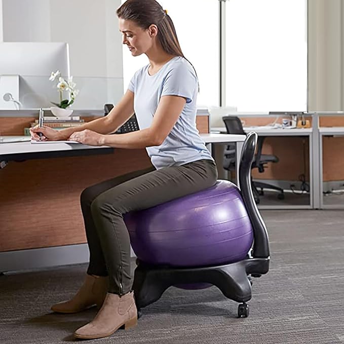 Balance Ball Chair with Backrest for Office, Yoga Ball Chair Active Sitting for Desk, Stability Ball Seat for Exercise, Pregnancy, Labor Use(ligjt Grey)