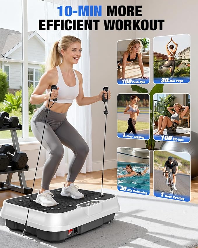 Bigzzia Vibration Plate Exercise Machine for Weight Loss – 100-Speed Platform with Remote & Resistance Bands, 450 lbs Capacity – Quiet Full Body Workout for Lymphatic Drainage at Home