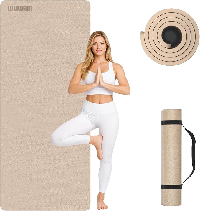 10 mm Yoga Mat 72"x26" TPE Non-Slip Exercise Mat 0.4" Thick, Easy-to-Carry Fitness Mat for Yoga, Pilates & Workout, Professional Mat, Made with Recyclable Material, Durable, Easy to Clean
