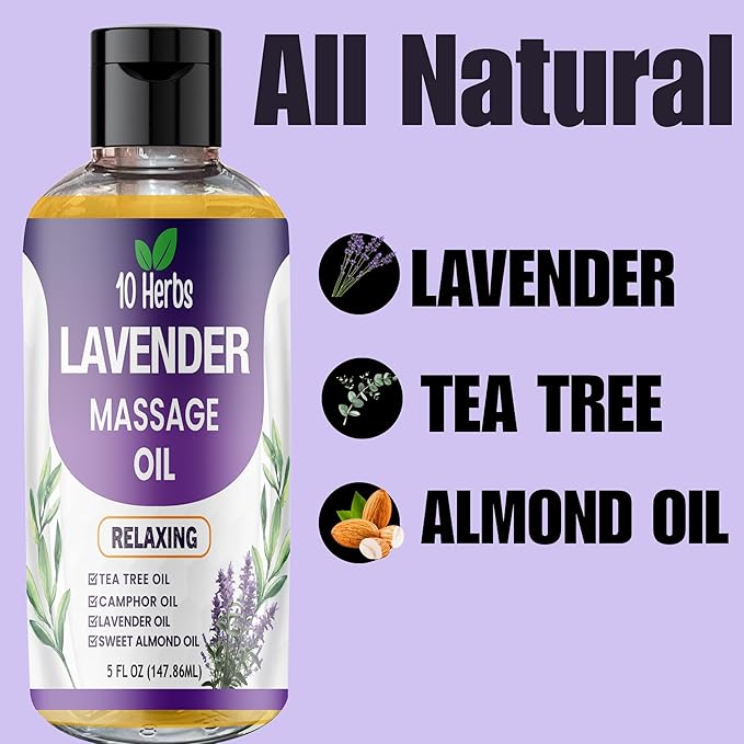 10 Herbs Lavender Sensual Massage Oil for Couples, Date Night, Relaxing.