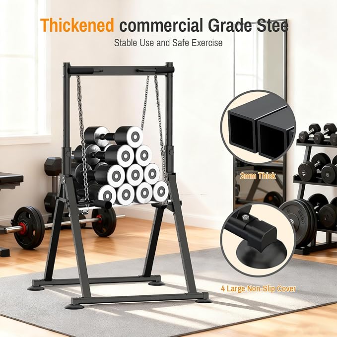 Foldable Power Tower Dip Station Pull Up Bar, Multifunction Triangular Structure Pull Up Station Home Gym Strength Training Workout Equipment
