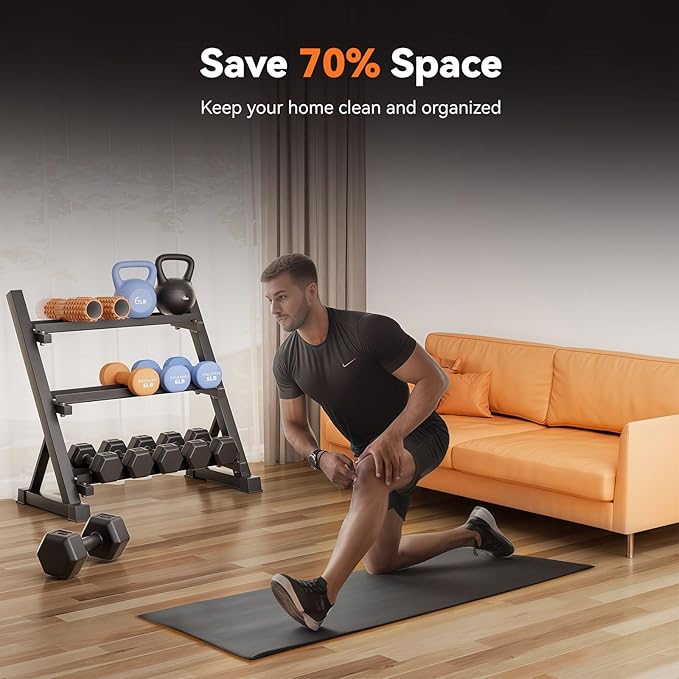 Heavy Duty Dumbbell & Kettlebell Storage Rack Stand, Space-Saving Weight Organizer with Anti-Slip Pads for Home Gym (Dumbbells Not Included)