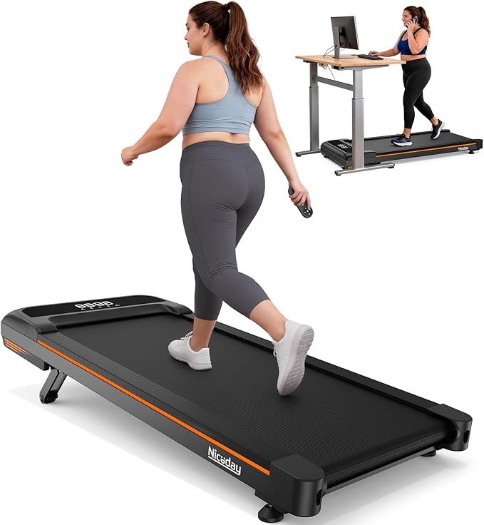 Niceday Walking Pad Treadmill with 10% Auto Incline, 400lbs Capacity, Under Desk Treadmill for Home Office, 16.5" Widened Running Belt, 3HP Super Quiet Brushless, Magnetic Remote & Preset Goals