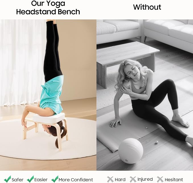 Headstand Bench ,Yoga Headstand Bench for Beginners , Feet Up Trainer Headstand Stool,Inversion Bench,Yoga Chair with Comfort Cushion ,Safe Shoulder Stand & Handstand Tool ,440lb Capacity