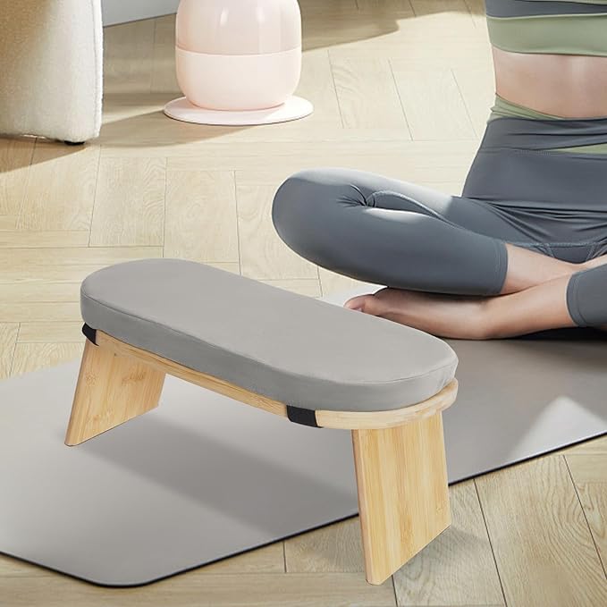 LYNICESHOP Meditation Bench,Foldable and Ergonomic Meditation Stool for Yoga and Prayer, Portable Kneeling Bench with Cushion,Comfortable Seiza and Cross-Legged Sitting (Coffee/Gray/Green) (Gray)