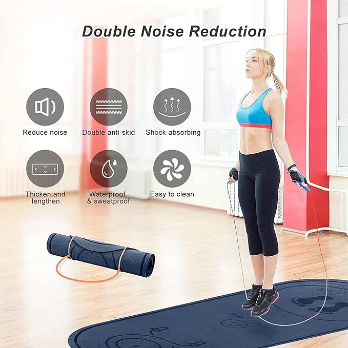 Jump Rope Mat 71"/63"x24" Larger Non-Slip Indoor Outdoor Exercise Fitness Mat, High-Density Workout Shock Absorption for Home Gym Flooring Concrete Jumping Rope
