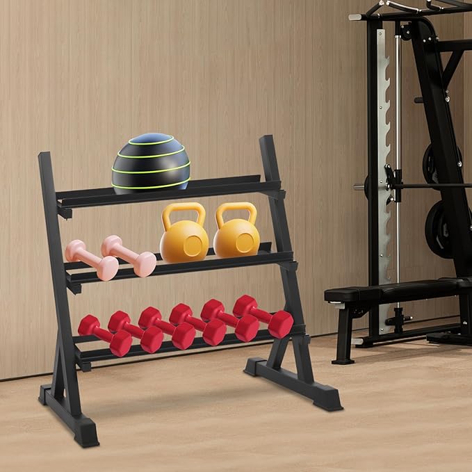 Dumbbell Rack, 3 Tier Weight Storage Rack for Dumbbells Kettlebells, and Weight Plates 500LBS, Workout Dumbbell Storage Rack for Home Gym Fitness