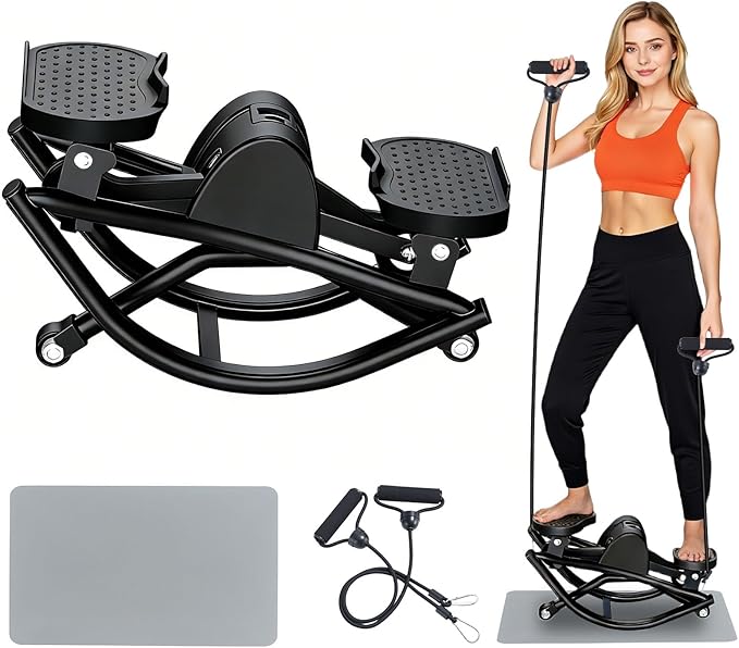 Rocking Stepper Side to Side Machine for Home, 330 lbs Lateral Rocking Stepper with Digital Monitor Resistance Bands– Quiet Low-Impact Cardio Equipment for Legs Glutes Abs