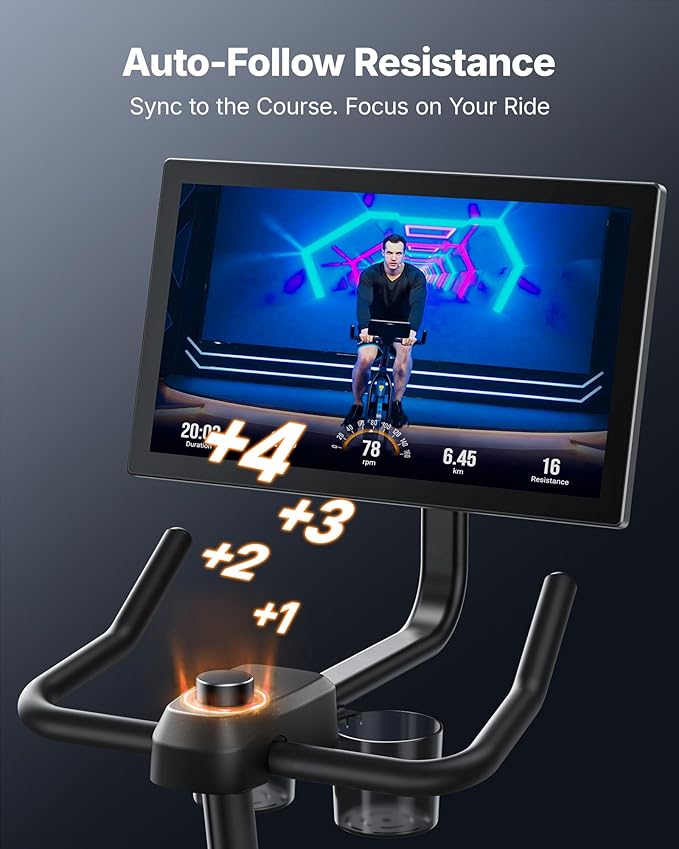 Merach Magnetic Exercise Bike, Low Noise Stationary Bike for Home with Comfortable Seat Cushion, Spinning Bike with 330 lb Weight Capacity, Exclusive App, Tablet Mount and Fitness Courses