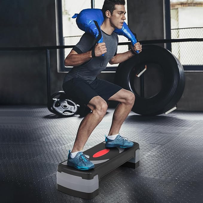Aerobics Stepper Platform for Exercise Adjustable Compact Workout Step for Cardio, Core and Strength Training