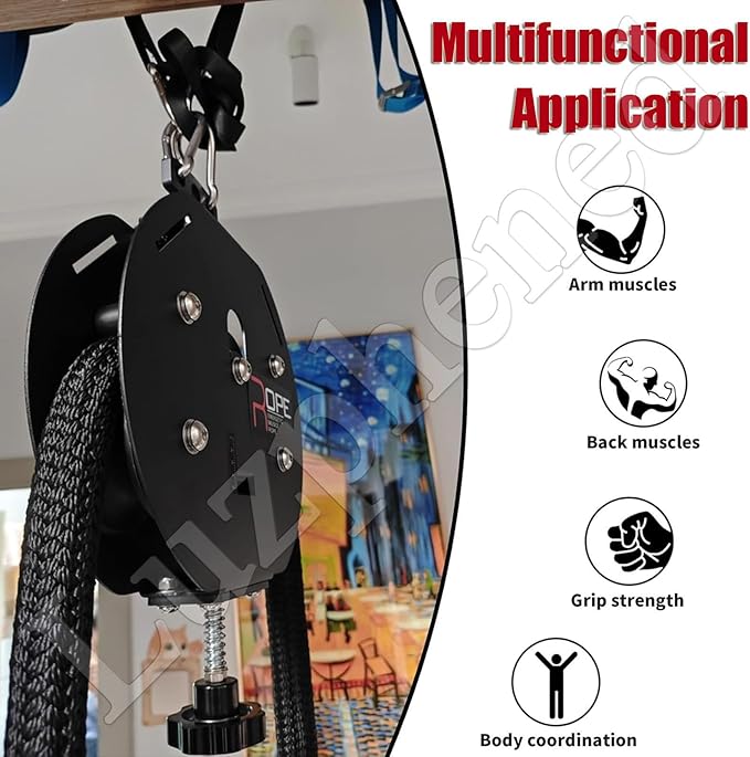 Endless Rope Trainer, Portable Cable Pulley System, Adjustable Tricep Rope Attachment with 330lb Load Capacity, 30kg Max Resistance for Full Body Workout & Strength Training Red