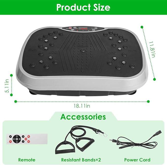 Vibration Plate Exercise Machine, Full Body Shaker Workout Equipment Board Sport Home Training Vibrating Fitness Platform with Resistant Bands Remote Control for Weight Loss Fat Burner