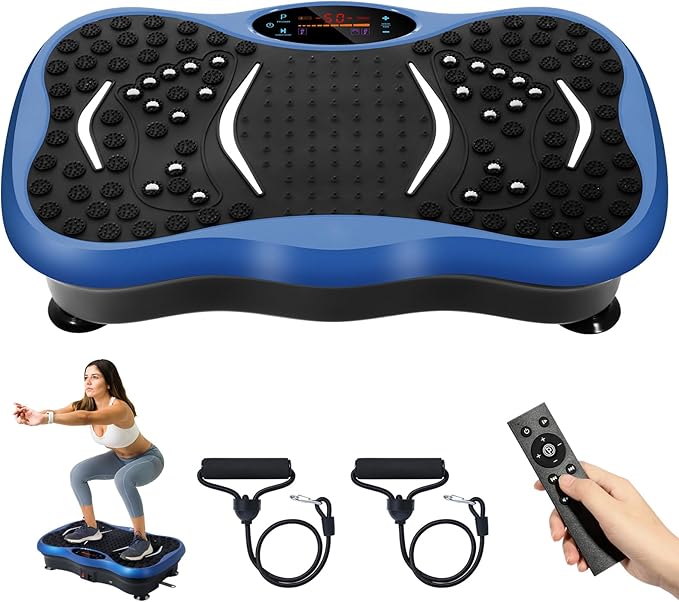 Himaly Vibration Plate Machine, Vibration Fitness Trainer with Bluetooth Speaker, 5 Program Modes, 2 Resistance Bands, Home Exercise Equipment for Fitness Body Toning