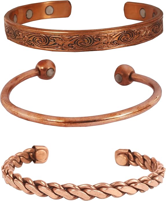 Touchstone copper bracelets | gift for men women |adjustable 100% pure solid real magnetic jewelry | handmade bracelet set combo | rope braided tibetan bangles.