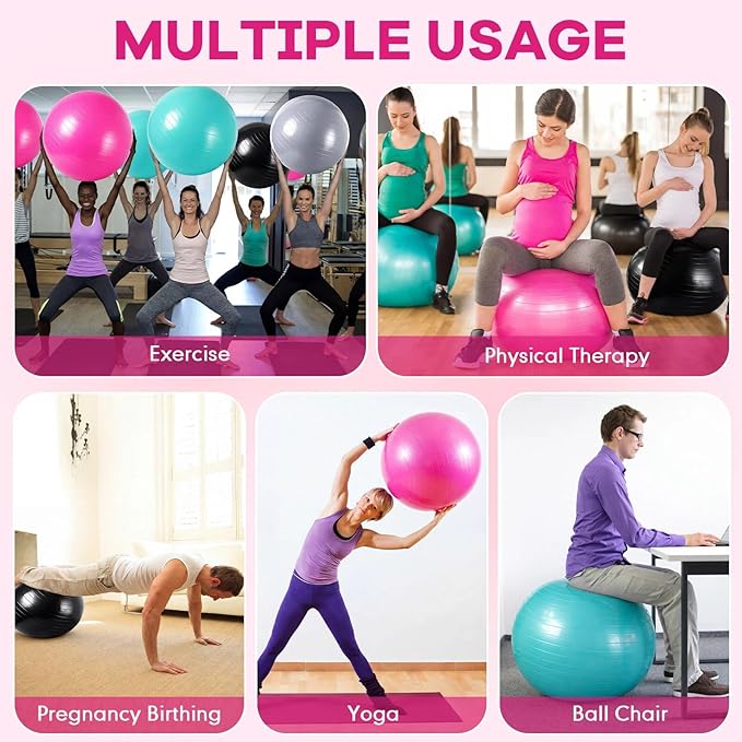 Leyndo 4 Pcs 26 Inch Yoga Exercise Ball Pilates Pregnancy Birthing Fitness Ball with Quick Pump Anti Burst for Improved Posture, Balance, Yoga, Pilates, Training