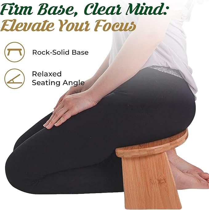 MONK & LLAMA Monk & Llama Meditation Bench Black- Foldable, Ergonomic, Bamboo Kneeling Stool— Perfect Seiza Bench Meditation Stool Chair for Prayer & Travel - Deeper & Enjoyable Sessions