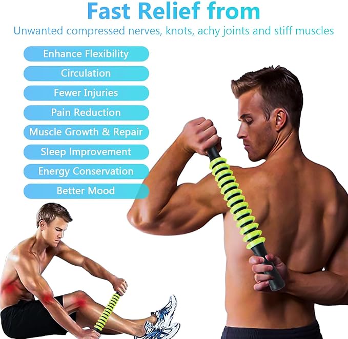 Muscle Roller Stick, Yoga Massage Roller Bar Fitness Beauty Tool for Athletes Relief Leg Back Pain (Green)