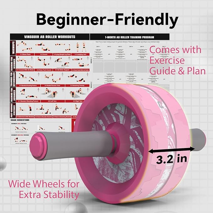 VINSGUIR Ab Roller Wheel, Abs & Core Workout Equipment for Home Gym with Knee Pad Accessories, Abdominal Wheel for Full-body Strength Training