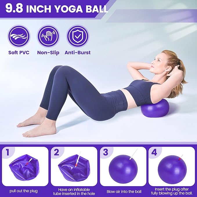JITUIHOM Home Pilates Essentials Kit for Women - Complete Pink Equipment Set with 9 Inch Yoga Ball, Figure 8 Resistance Band, Bands & Accessories, Ring for Beginners Workouts