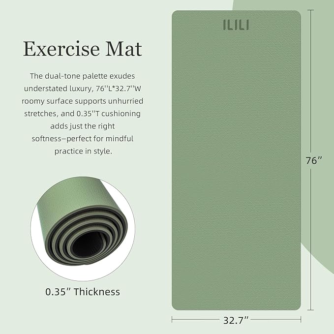 ILILI Yoga Mat Thick&Large Exercise Mats for Home Workout – Extra Wide Yoga Mat with Carrying Strap 76''x32.7''x0.35'' For Men & Women – Anti-Tear, Lightweight, Cushioned Support, Works Great on All Floors for Stretching, Pilates, Meditation and Floor ...