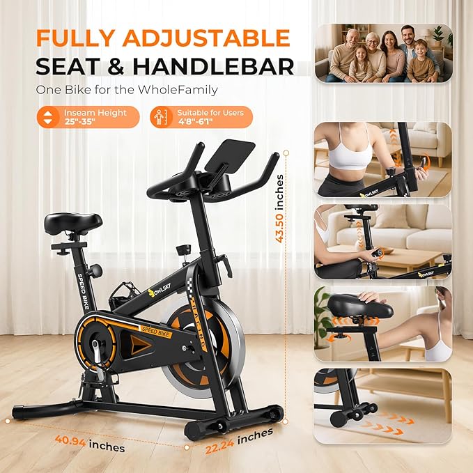 OWLSKY Exercise Bike with APP, Stationary Bike for Home, 300 lbs Capacity Quiet Indoor Cycling Bike Gym Cardio Workout, Adjustable Seat & Tablet Holder
