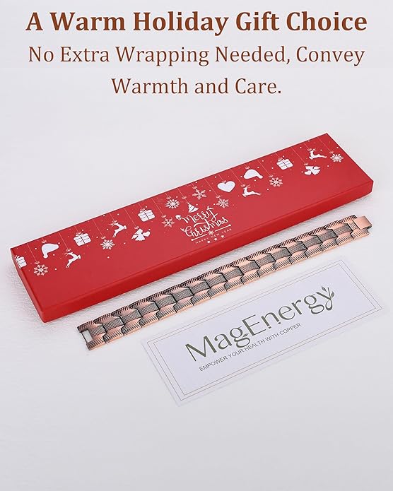 MagEnergy Copper Bracelet for Men, 3-Row Magnet Design, Ultra Strength Magnetic Bracelet 99.99% Pure Copper Wristband Adjustable Jewelry Gift with Sizing Tool