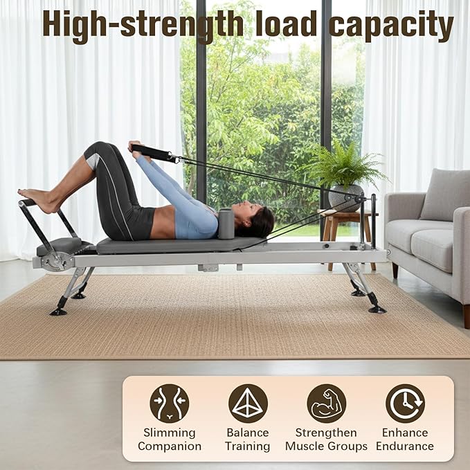 78 in Foldable Pilates Machine with Springs Resistance Pilates Reformer Bed 300 LBS Capacity Smooth Glide Carriage Reformer for Home and Studio Use