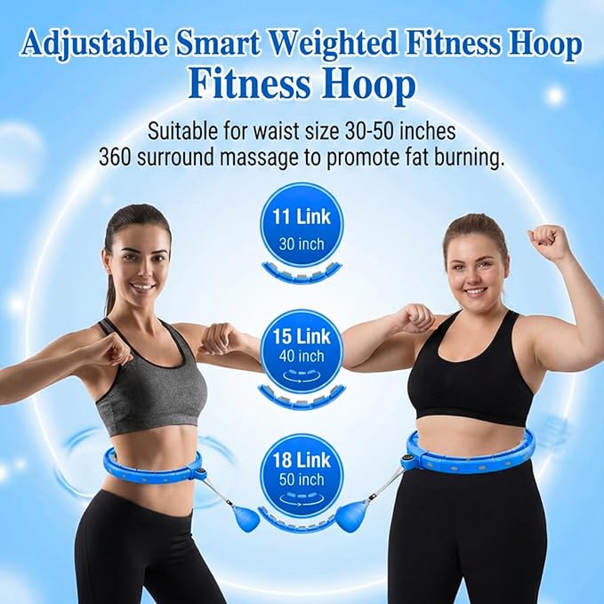 Fit Hoop Weighted Waist Circle/Infinity Hoop with 11/18 Links(30-50 Inch) for Adults Weight Loss，Weighted Hoops for Women,Infinity Hoop with Counter Smart Exercise Equipment