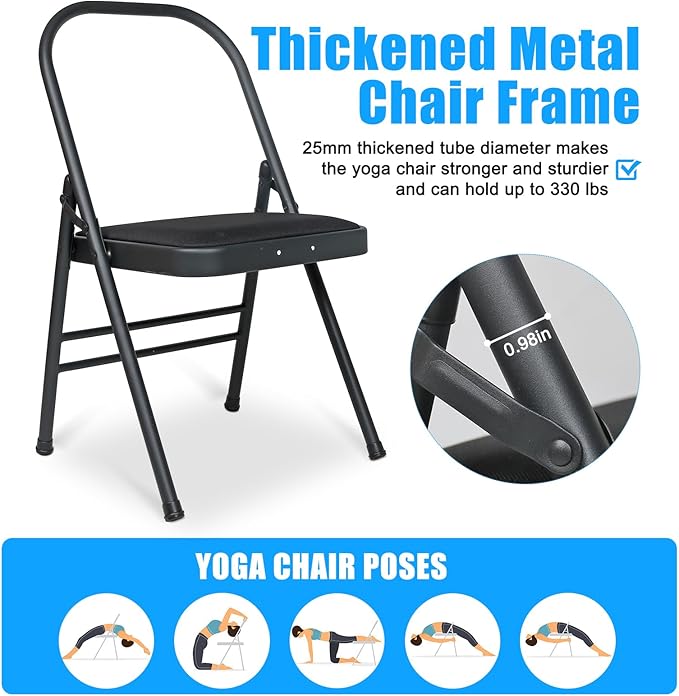 INNOLIFE Foldable Backless Yoga Chair with Resistance Band for Abs & Core, Flexibility and Strength Training and Back Pain Relieving