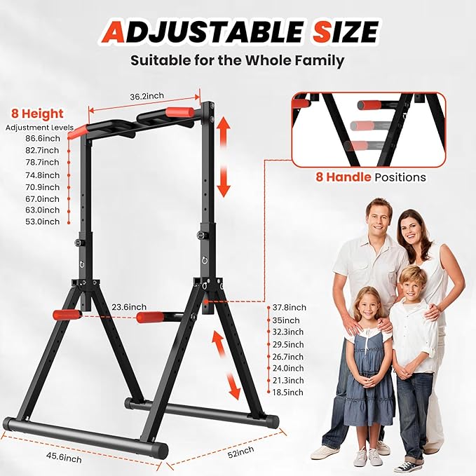 DOBESTS Power Tower Pull Up Bar Free Standing, Adjustable Foldable Pull Up Station, Home Gym Strength Training Equipment 700LBS