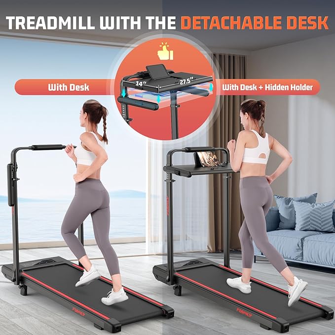 FUNMILY Upgrade Walking Pad Folding Treadmill with 12%/15% & Handle Bar, 3.5HP Foldable Under Desk Compact Treadmills for Home/Office/Gym, 400+lb Capacity, Shock Absorption