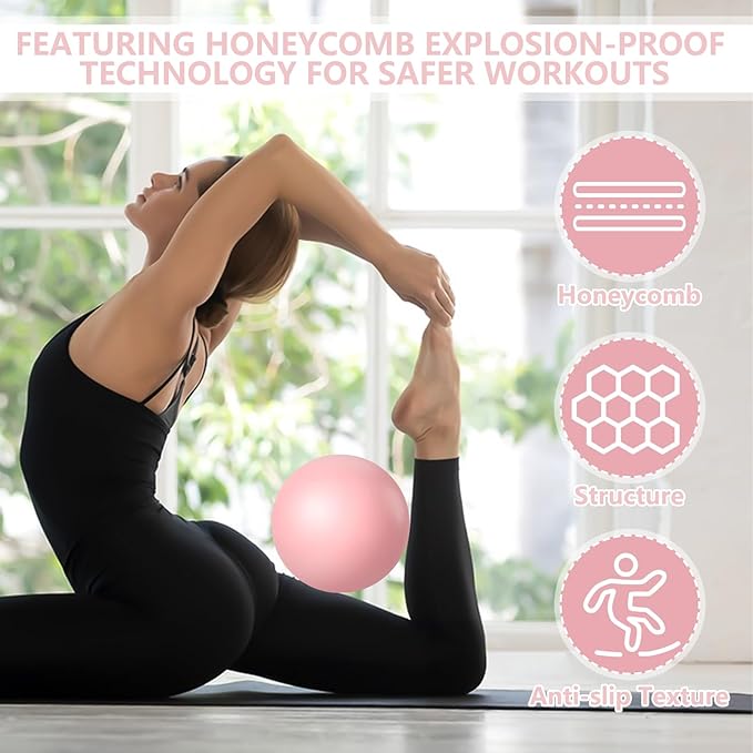 9 Inch Pink Pilates Ball, Exercise Stability Yoga Ball Small Exercise Ball with Air Pump for Core Workout, Balance Training, Home Gym, Office, Physical Therapy