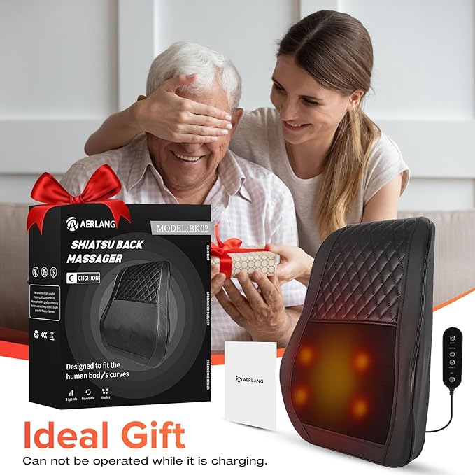 Cordless Neck Massager,Shiatsu Neck and Shoulder Massager, Mothers Day Gifts for Mom Back Massage with Heat Deeper Tissue Kneading Massage Pillow for Back, Home, Office -Fathers Gifts for Men Dad