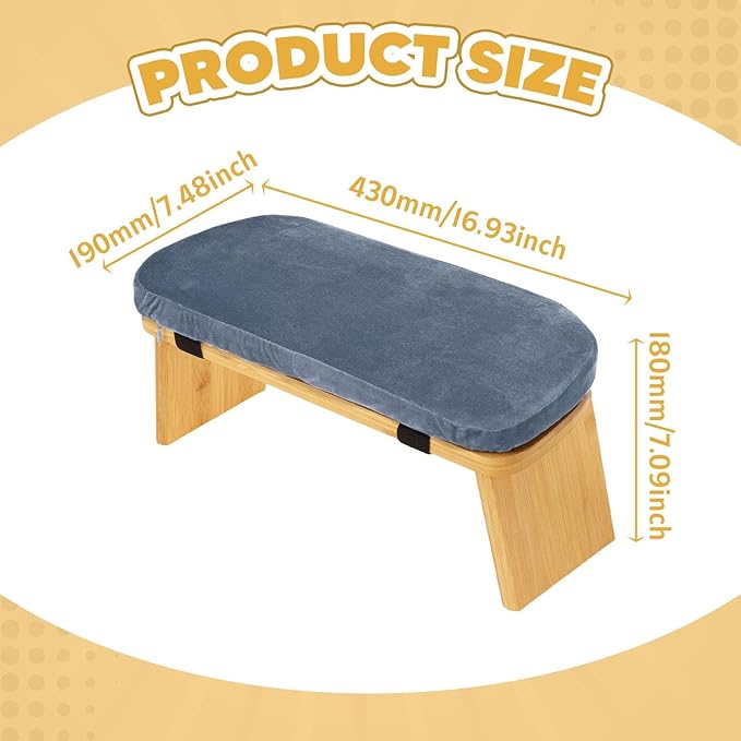 Meditation Bench Kneeling Stool Chair Wooden Prayer Bench Meditation Stool, Gray Blue