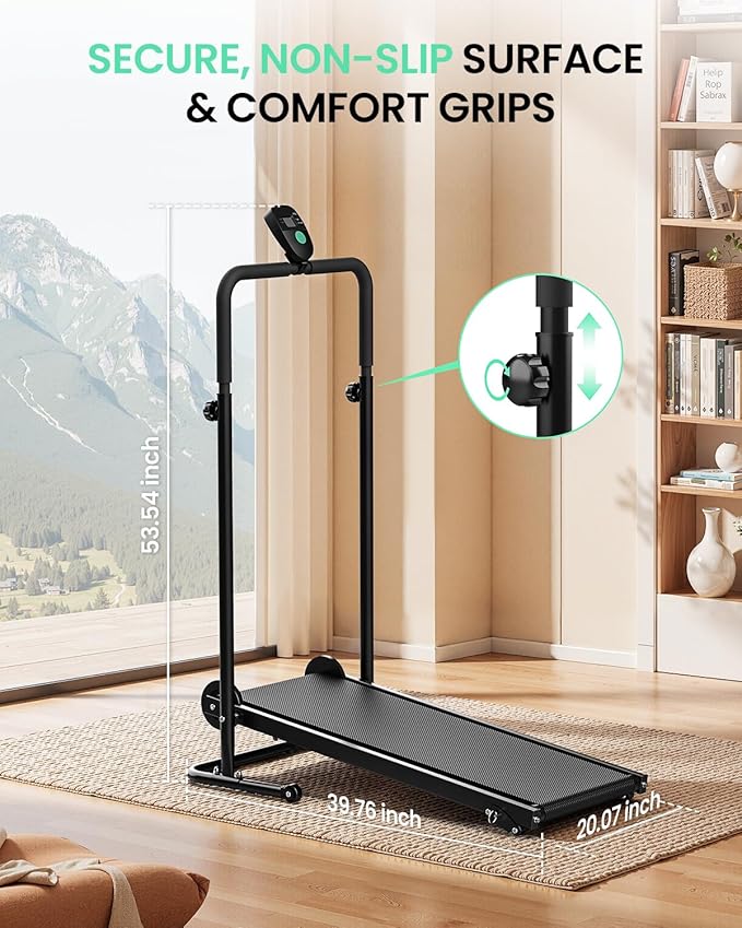 FUNRAY Manual Treadmill Non-Electric - Dual Flywheel & Fixed Incline, Compact Foldable Design for Small Home/Gym, LCD Monitor, Non-Slip Belt & Soft Foam Grips for Walking Jogging