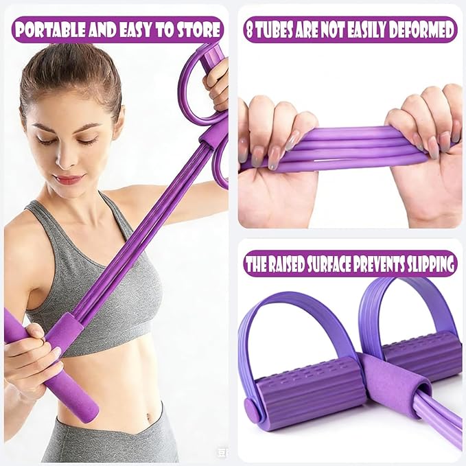 3 in 1 Resistance Bands with Handles, 4/6/8 Tubes Pedal Resistance Device, Upgrade Multifunctional Detachable and Adjustable TPE Elastic Pedal Puller with 300% Stretch for Exercise