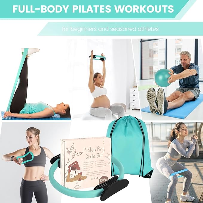 JITUIHOM Home Pilates Essentials Kit for Women - Complete Pink Equipment Set with 9 Inch Yoga Ball, Figure 8 Resistance Band, Bands & Accessories, Ring for Beginners Workouts